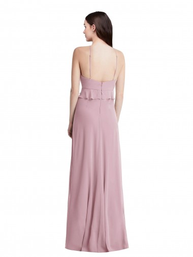 Prímula Chiffon Linha A Lombar Cabeçada Longo Vestidos de Madrinha