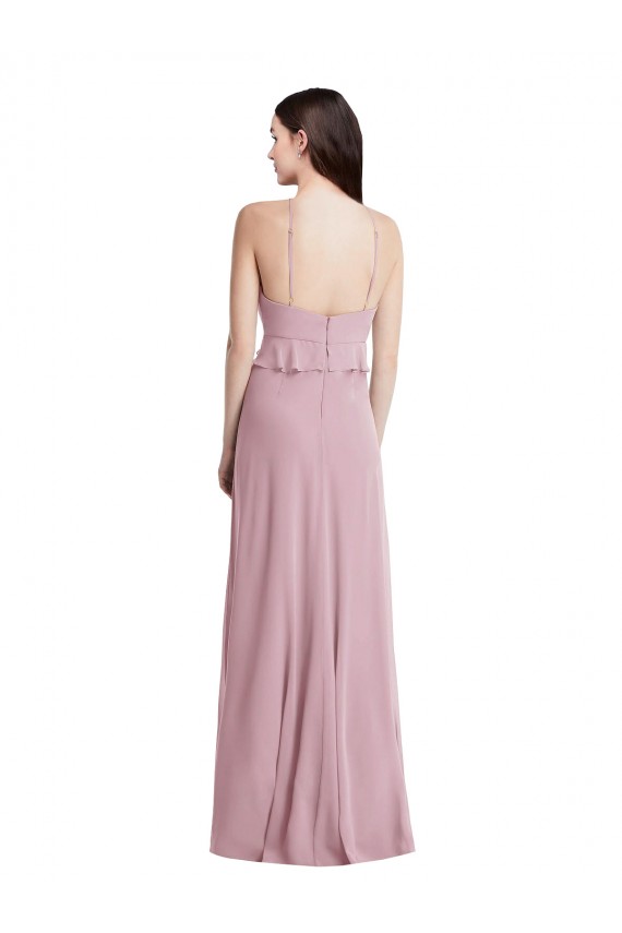 Prímula Chiffon Linha A Lombar Cabeçada Longo Vestidos de Madrinha Acessíveis