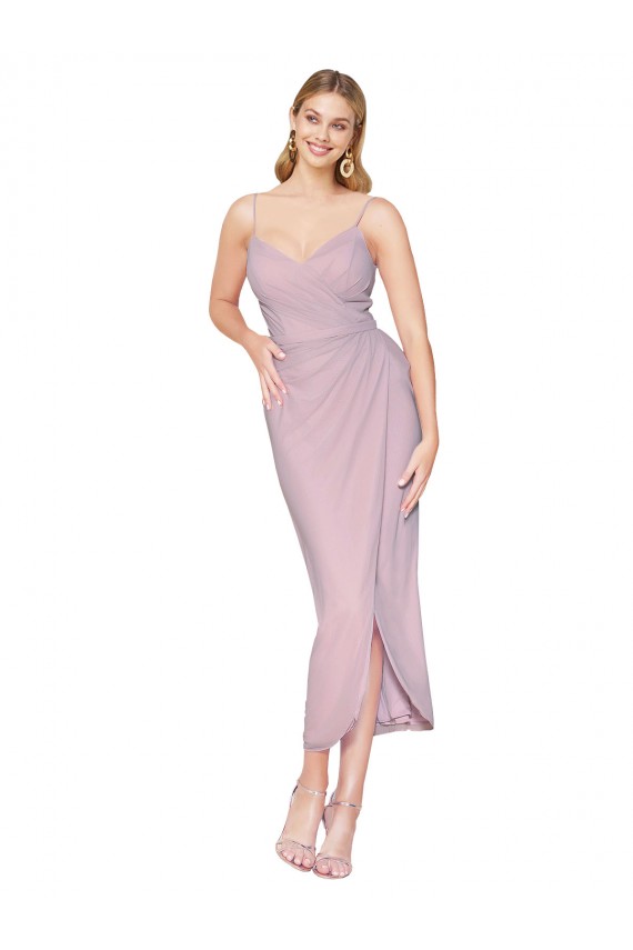 Prímula Sereia Alças finas Alto Baixo Chiffon Curto Alto Baixo Vestidos de Madrinha / Vestidos de Festa