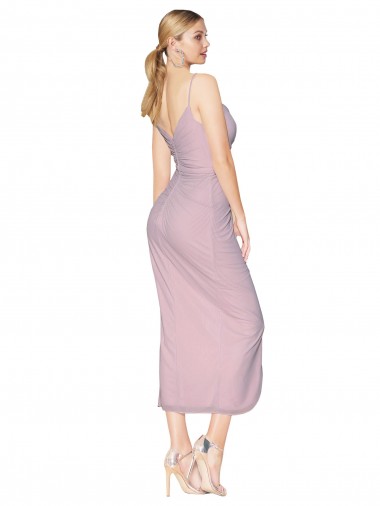Prímula Sereia Alças finas Alto Baixo Chiffon Curto Alto Baixo Vestidos de Madrinha / Vestidos de Festa