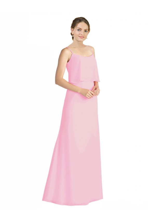 Quase Rosa Linha A Alças finas Chiffon Longo Vestidos de Madrinha Acessíveis