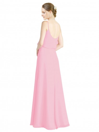 Quase Rosa Linha A Alças finas Chiffon Longo Vestidos de Madrinha