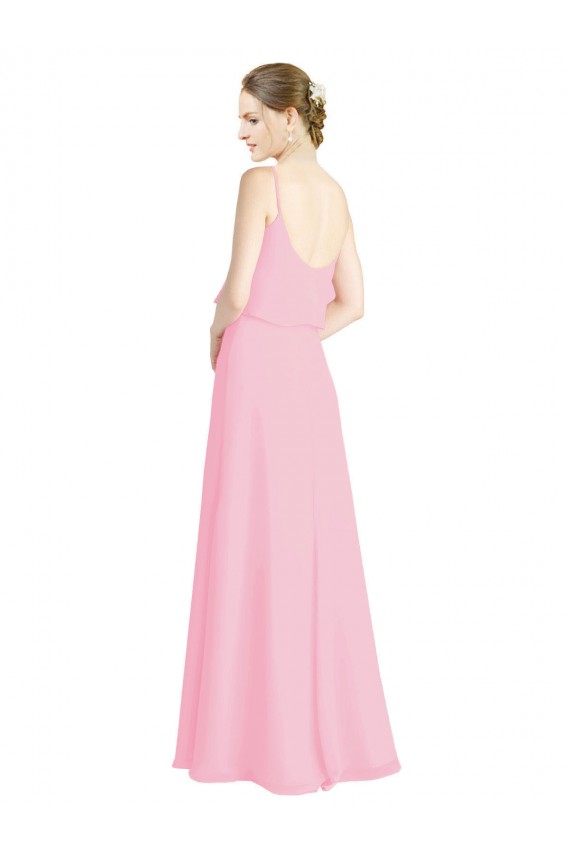 Quase Rosa Linha A Alças finas Chiffon Longo Vestidos de Madrinha Acessíveis