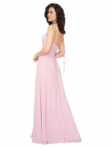 Quase Rosa Linha A Decote V Chiffon Longo Vestidos de Madrinha