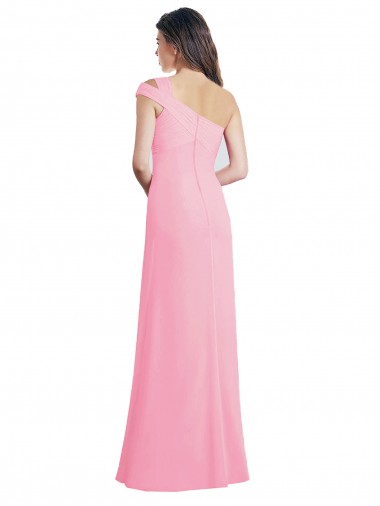 Quase Rosa Linha A Um Ombro Chiffon Longo Vestidos de Madrinha