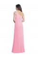 Quase Rosa Linha A Um Ombro Chiffon Longo Vestidos de Madrinha Acessíveis