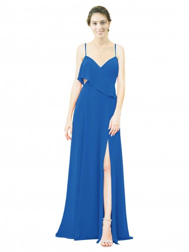 Realeza Linha A Alças finas Chiffon Longo Vestidos de Madrinha