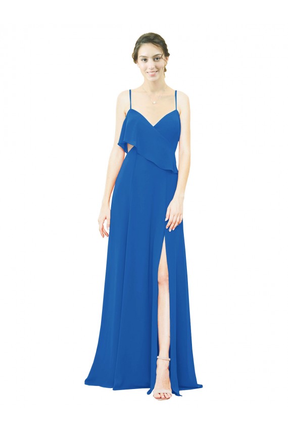 Realeza Linha A Alças finas Chiffon Longo Vestidos de Madrinha Acessíveis