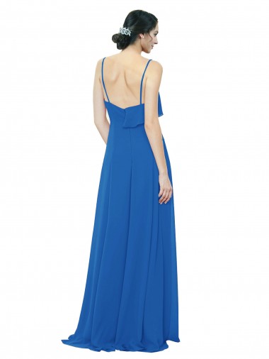 Realeza Linha A Alças finas Chiffon Longo Vestidos de Madrinha