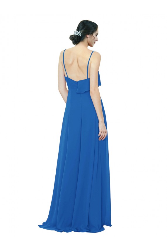 Realeza Linha A Alças finas Chiffon Longo Vestidos de Madrinha Acessíveis