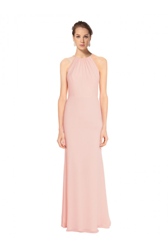 Rosa 114 Linha A Alças finas Chiffon Longo Vestidos de Madrinha