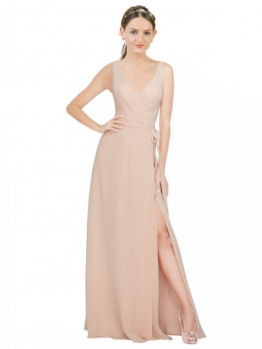 Rosa 114 Linha A Decote V Chiffon Longo Vestidos de Madrinha