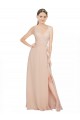 Rosa 114 Linha A Decote V Chiffon Longo Vestidos de Madrinha Acessíveis