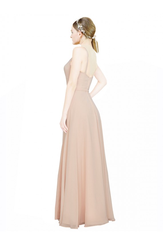 Rosa 114 Linha A Decote V Chiffon Longo Vestidos de Madrinha Acessíveis