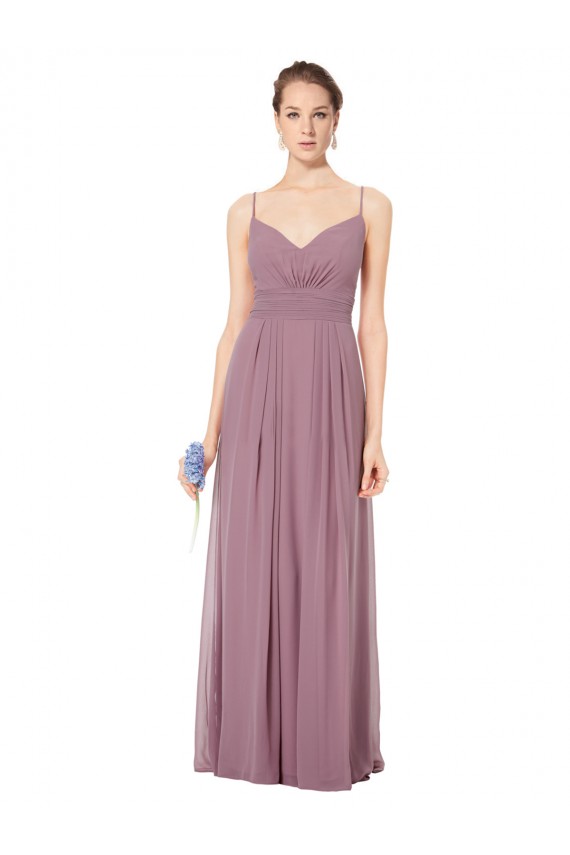 Rosa 147 Linha A Alças finas Chiffon Longo Vestidos de Madrinha Acessíveis