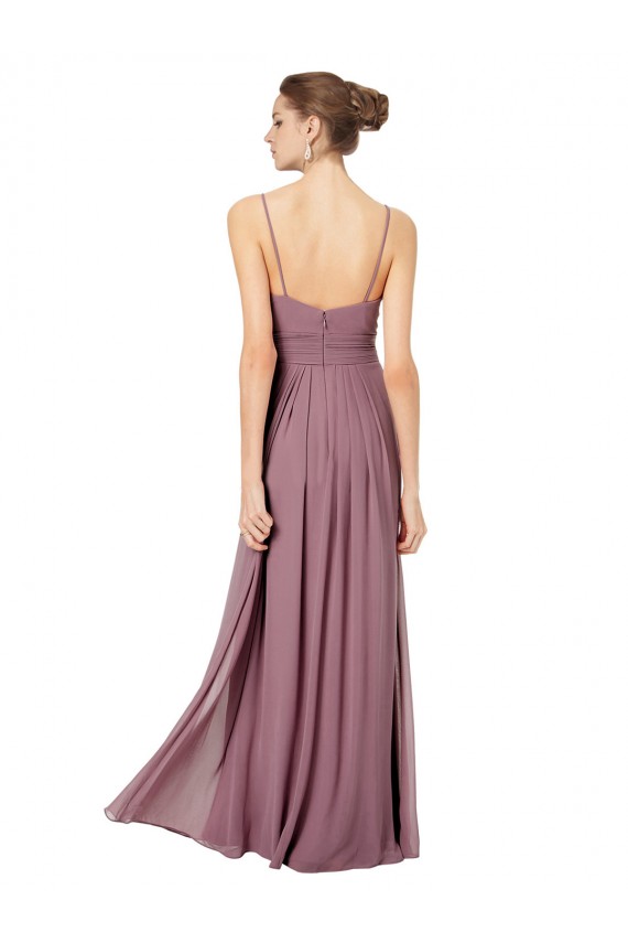Rosa 147 Linha A Alças finas Chiffon Longo Vestidos de Madrinha Acessíveis