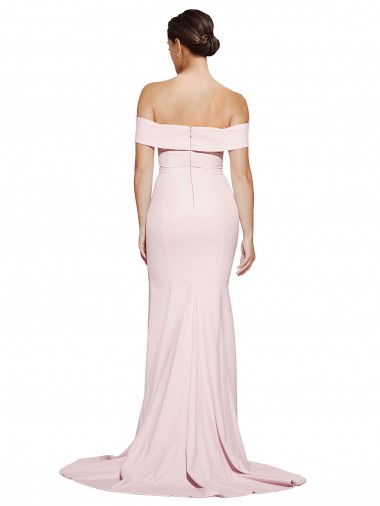 Rosa Bainha Decote Quadrado Comboio Varredela Crepe Esticado Longo Formais Vestidos de Madrinha / Vestidos de Festa