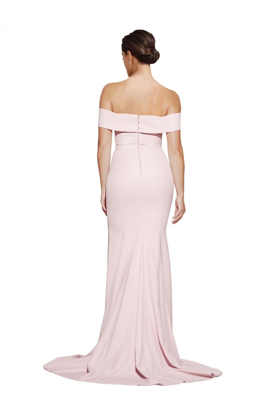 Rosa Bainha Decote Quadrado Comboio Varredela Crepe Esticado Longo Formais Vestidos de Madrinha / Vestidos de Festa Acessíveis