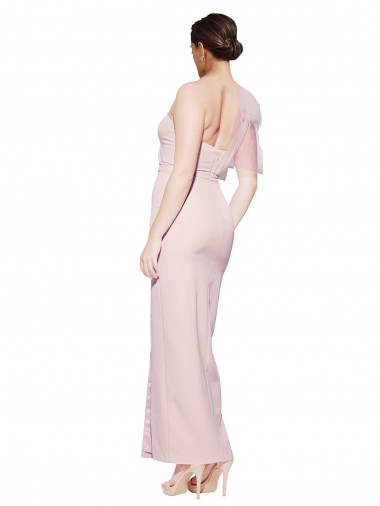 Rosa Bainha Um Ombro Crepe Esticado Longo Formais Vestidos de Madrinha / Vestidos de Festa