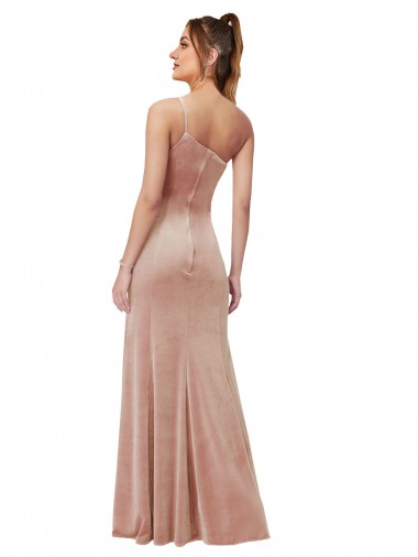Rosa Bainha Um Ombro Veludo Elástico Longo Formais Vestidos de Madrinha / Vestidos de Festa
