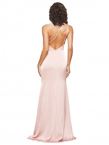 Rosa Cetim Sedoso Bainha Lombar Um Ombro Longo Formais Vestidos de Madrinha / Vestidos de Noite / Vestidos de Festa