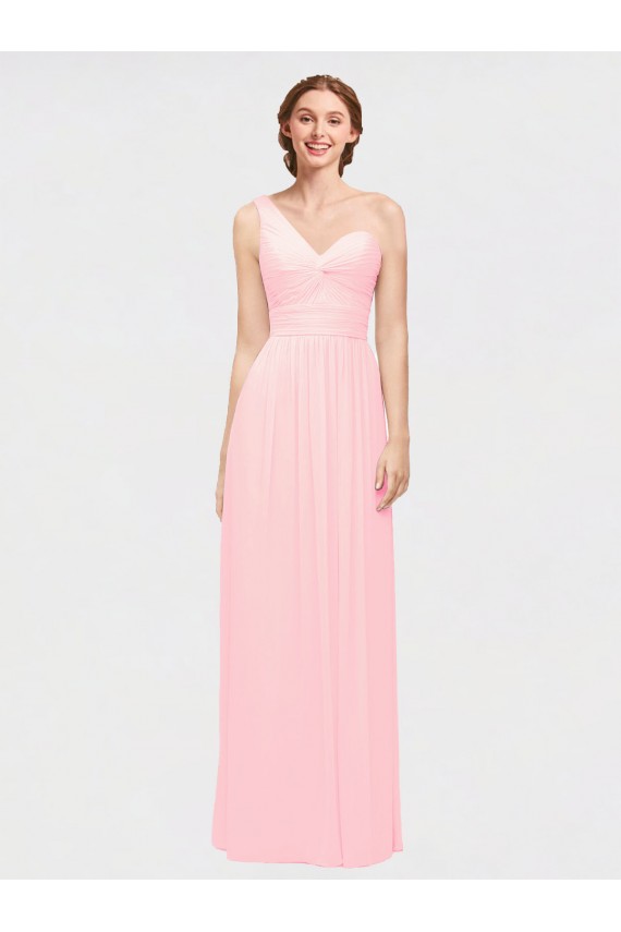 Rosa Chiffon Linha A Amor Longo Vestidos de Madrinha Acessíveis