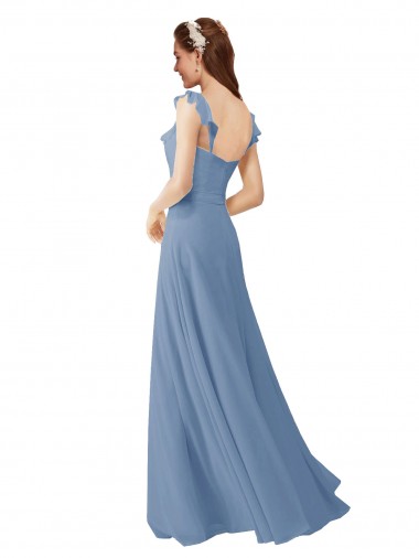 Rosa Chiffon Linha A Decote V Longo Vestidos de Madrinha