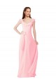 Rosa Chiffon Linha A Decote V Longo Vestidos de Madrinha Acessíveis