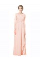 Rosa Chiffon Linha A Sem Mangas Decote V Longo Vestidos de Madrinha Acessíveis