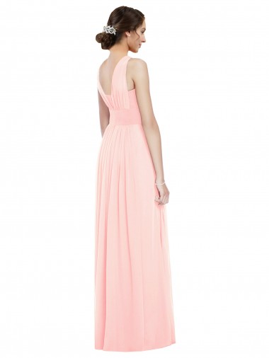 Rosa Chiffon Linha A Sem Mangas Decote V Longo Vestidos de Madrinha