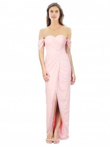 Rosa Chiffon Linha A Sem alças Alto Baixo, Longo Alto Baixo Vestidos de Madrinha