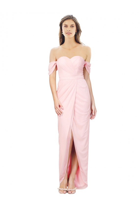 Rosa Chiffon Linha A Sem alças Alto Baixo, Longo Alto Baixo Vestidos de Madrinha Acessíveis