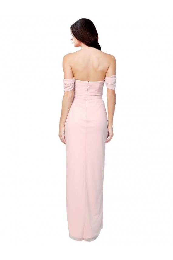 Rosa Chiffon Linha A Sem alças Alto Baixo, Longo Alto Baixo Vestidos de Madrinha Acessíveis