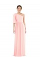 Rosa Chiffon Linha A Um Ombro Longo Vestidos de Madrinha Acessíveis
