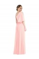Rosa Chiffon Linha A Um Ombro Longo Vestidos de Madrinha Acessíveis