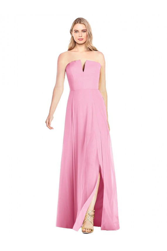 Rosa Choque Trombeta Decote V Chiffon Longo Vestidos de Madrinha Acessíveis