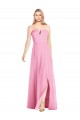 Rosa Choque Trombeta Decote V Chiffon Longo Vestidos de Madrinha Acessíveis