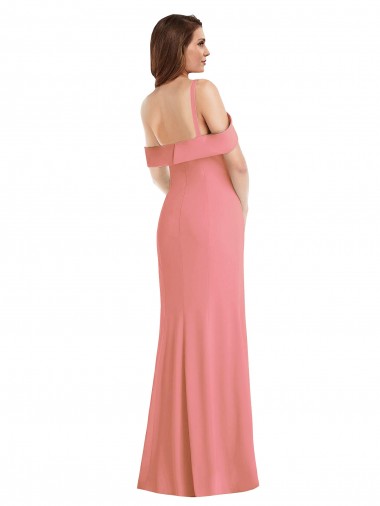 Rosa Choque Trombeta Um Ombro Crepe Esticado Longo Vestidos de Madrinha / Vestidos de Festa