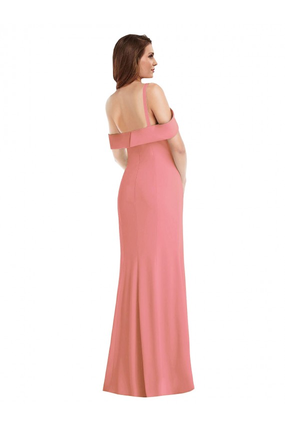Rosa Choque Trombeta Um Ombro Crepe Esticado Longo Vestidos de Madrinha / Vestidos de Festa Acessíveis