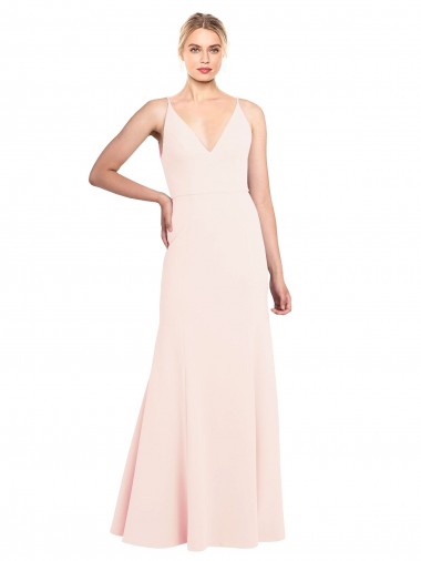 Rosa Crepe Esticado Linha A Costas em V Decote Alto Longo Formais Vestidos de Madrinha / Vestidos de Noite / Vestidos de Festa