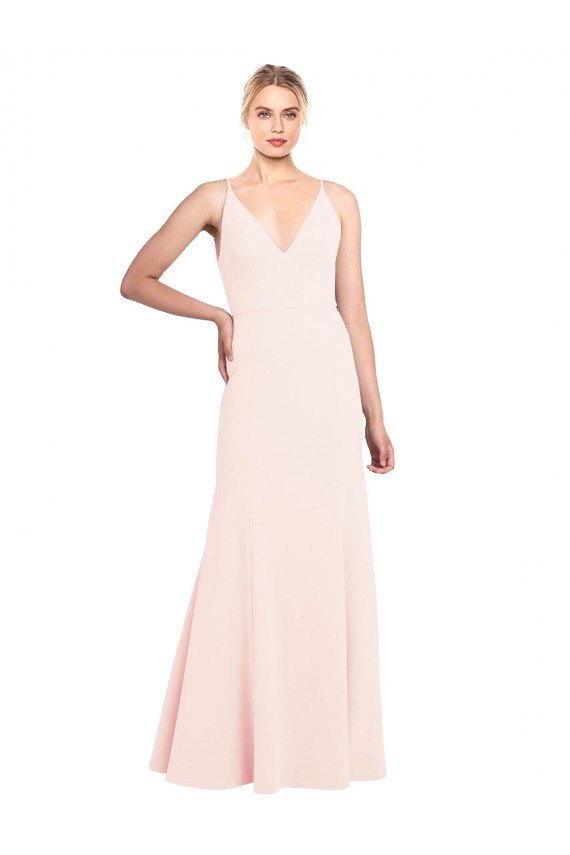 Rosa Crepe Esticado Linha A Costas em V Decote Alto Longo Formais Vestidos de Madrinha / Vestidos de Noite / Vestidos de Festa Acessíveis