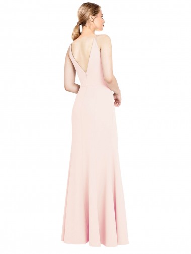 Rosa Crepe Esticado Linha A Costas em V Decote Alto Longo Formais Vestidos de Madrinha / Vestidos de Noite / Vestidos de Festa