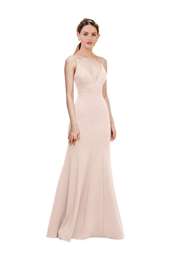 Rosa Crepe Esticado Linha A Costas em V Decote V Longo Formais Vestidos de Madrinha / Vestidos de Noite / Vestidos de Festa Acessíveis