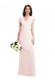 Rosa Crepe Esticado Linha A Decote V Longo Formais Vestidos de Madrinha / Vestidos de Noite / Vestidos de Festa Acessíveis