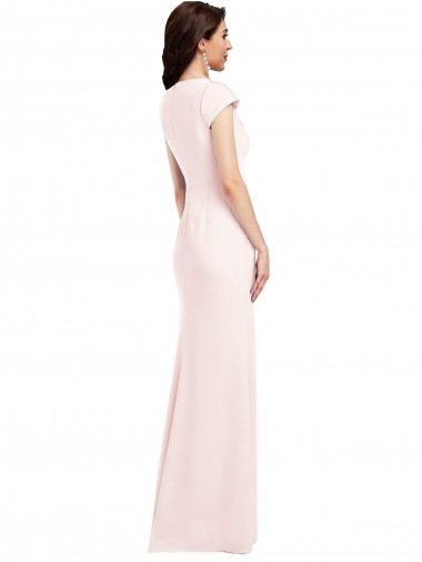Rosa Crepe Esticado Linha A Decote V Longo Formais Vestidos de Madrinha / Vestidos de Noite / Vestidos de Festa