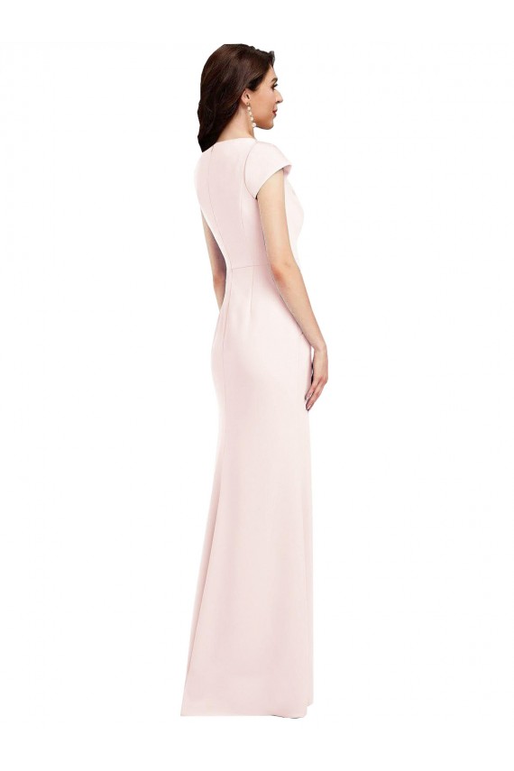 Rosa Crepe Esticado Linha A Decote V Longo Formais Vestidos de Madrinha / Vestidos de Noite / Vestidos de Festa Acessíveis