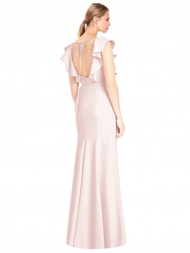 Rosa Crepe Esticado Trombeta Abrir de volta Barco Longo Vestidos de Madrinha / Vestidos de Festa