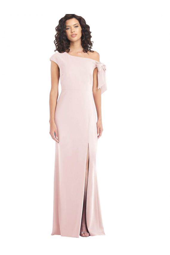 Rosa Crepe Esticado Trombeta Fora do Ombro Longo Formais Vestidos de Madrinha / Vestidos de Noite / Vestidos de Festa