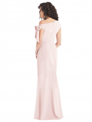 Rosa Crepe Esticado Trombeta Fora do Ombro Longo Formais Vestidos de Madrinha / Vestidos de Noite / Vestidos de Festa