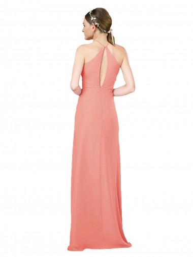 Rosa Deserto Bainha Cabeçada Chiffon Longo Vestidos de Madrinha